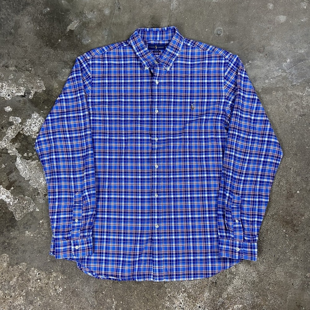 Polo Ralph Lauren Button Down Shirt Size XXL Blue Plaid Classic Flesh Pony Logo